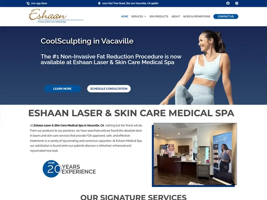 Eshaan Laser and Skin Care Medical Spa home page
